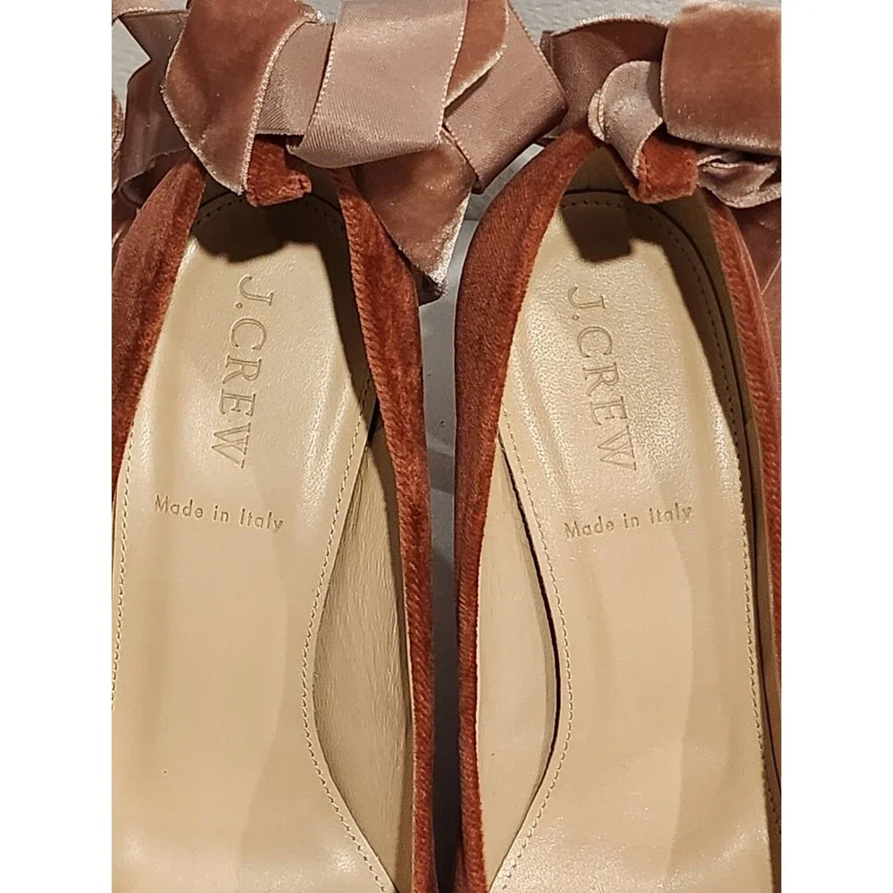 J.Crew Elsie Velvet Ankle-Wrap Pumps Rusted Red Size 6.5 W/Dust Bag & Box - Picture 9 of 13
